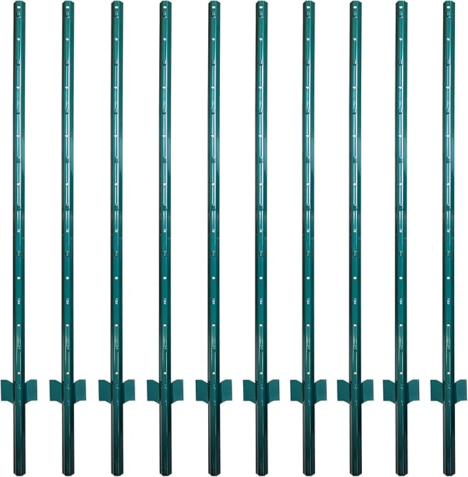ARIFARO Fence Posts 5 Feet Sturdy Duty Metal Fencing Fencing Poles, Pack of 10, No Dig Garden T Post for Wire Fencing Steel Poles for Yard, Outdoor Wire