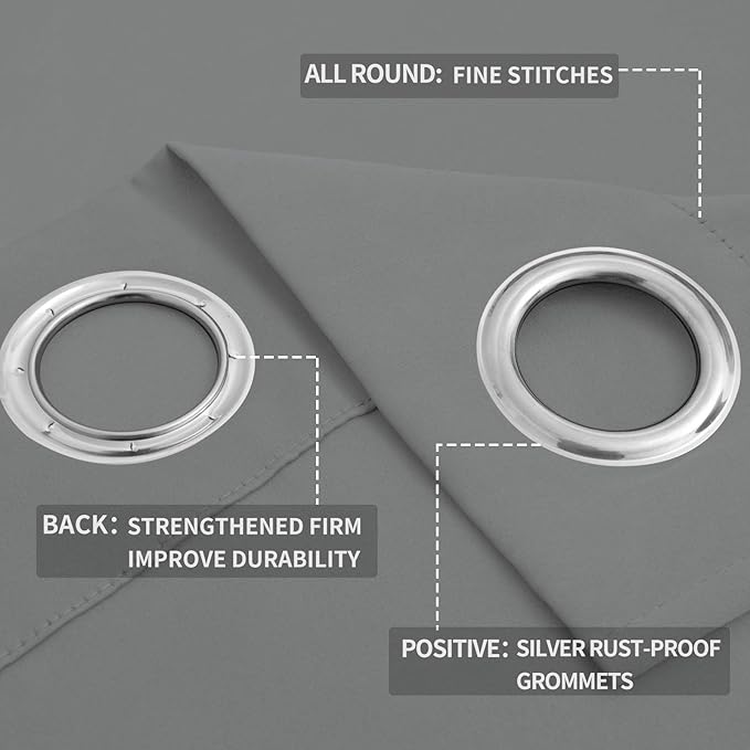 Easy-Going Blackout Curtains for Bedroom, Solid Thermal Insulated Grommet and Noise Reduction Window Drapes, Room Darkening Curtains for Living Room, 2 Panels (52x84 in,Light Gray)