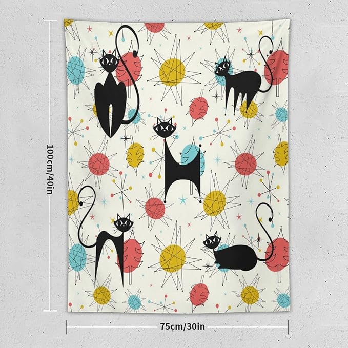 ICMOLYYENLO Abstract Cat Tapestry, Medieval Abstract Atomic Star Cat Vintage Home Wall Hanging Art Tapestry for Bedroom Living Room Dormitory 30x40 Inch