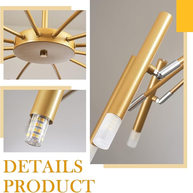 Gold Modern Chandelier 39.4" Large Chandelier Lighting Adjustable Ceiling Pendant Light 12 Light Pendant Light Fixtures for Living Room Dining Room Foyer