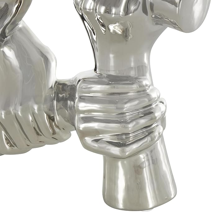 Deco 79 Ceramic Hands Decorative Sculpture Gripping Home Decor Statue, Accent Figurine 13" x 4" x 13", Silver
