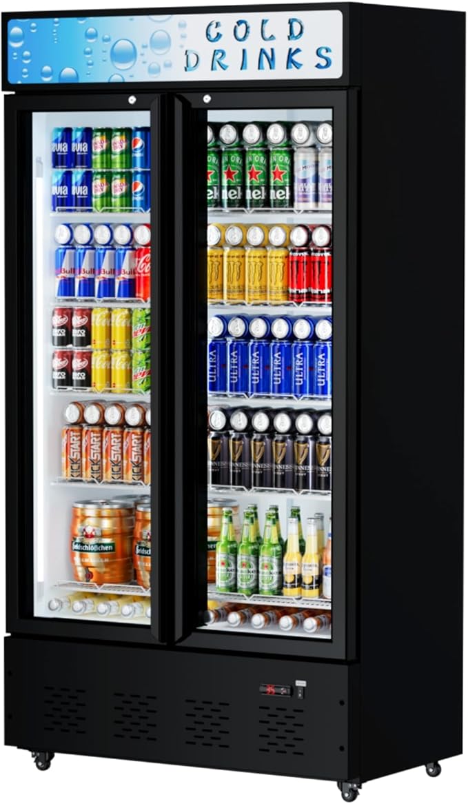 30 Cu.ft. Commercial Beverage Refrigerators Glass Door Refrigerator Upright Display Cooler with Soft LED Light and Adjustable Shelves for Restaurant Grocery Stores Home