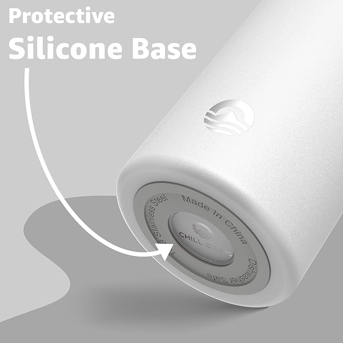 Chill Oasis Water Bottle | Compatible With Popular Flavor Cartridges | BPA Free, Leak Proof, Double-Walled Vacuum Insulated Stainless Steel, and Dishwasher Safe | Cold for 24 Hours (White, 12oz)