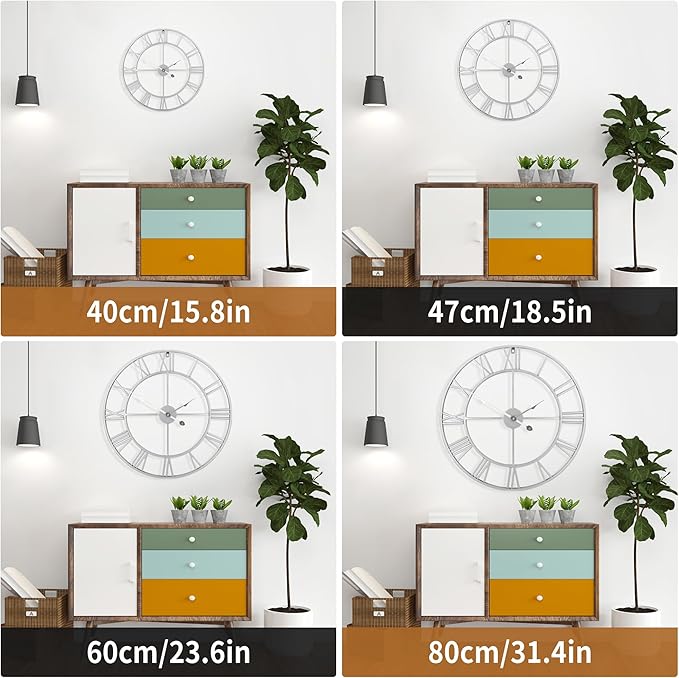 Large Wall Clock for Living Room Decor - 60cm/ 24 Inches Silent Non-Ticking Metal Wall Clocks Battery Operated, Vintage Decorative Modern Wall Clock for Bedroom, Office, Farmhouse Decor