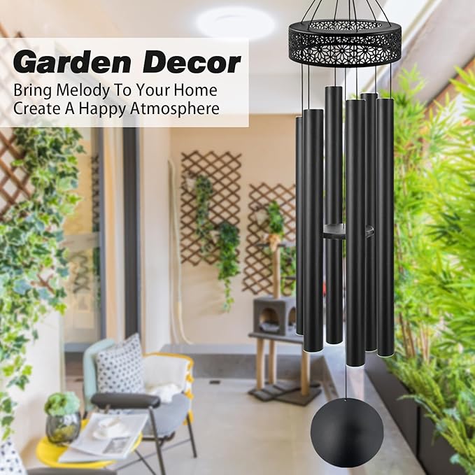 ASTARIN 60'' Deep Tone Wind Chimes for Outside -Extra Large Windchimes with 6 Heavy Tubes, Memorial Wind Chimes Outdoor for Garden Hanging Décor,Sympathy Gifts, Black