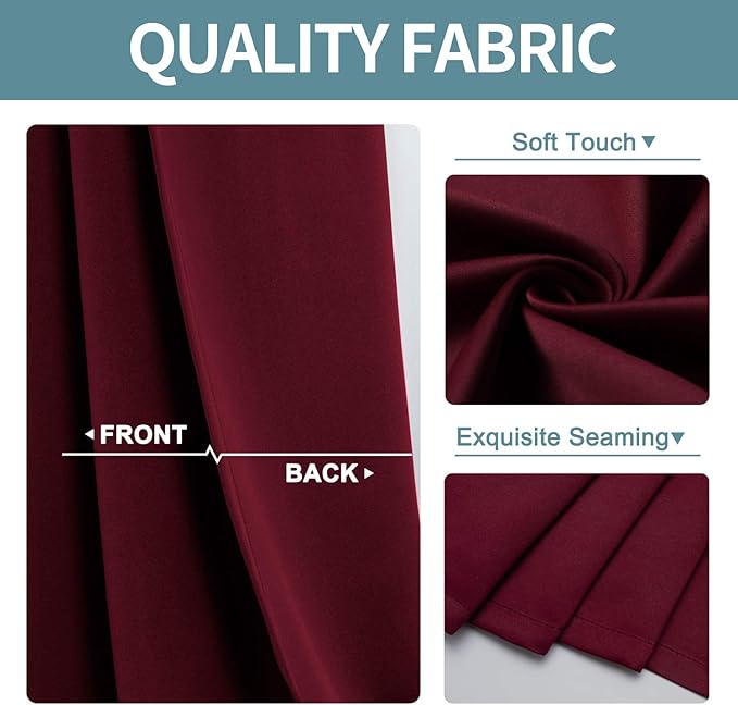 ChrisDowa Burgundyout Curtains 70 inches Wide for Bedroom - 2 Panels Set Extra Wide Grommet Thermal Insulated Room Darkening Curtains for Living Room (Burgundy, 70 x 84 Inch)