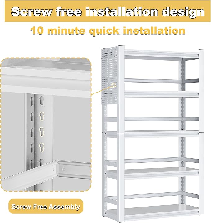 Book Shelf, 5 Tier Bookshelf, Industrial Bookcase Modern Bookshelves for Book/CD/Movie, Metal Shelving Unit for Living Room Home Office Kitchen, White