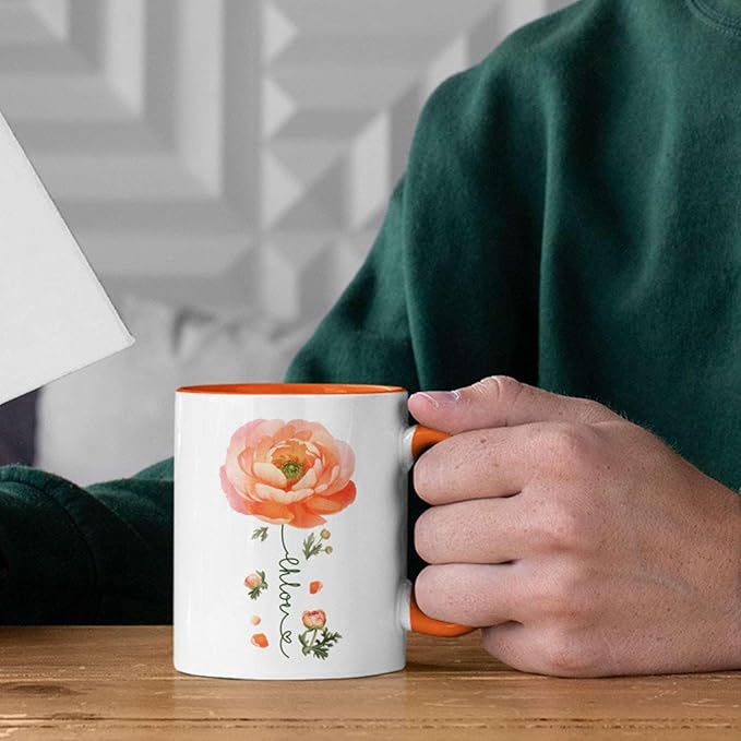Ranunculus Lover Accent Mug, Novelty Flower Themed Coffee Cup 11oz 15oz, Customized Ranunculus Floral Mug With Name, Personalized Flower Decorative Cup, Gift For Birthday