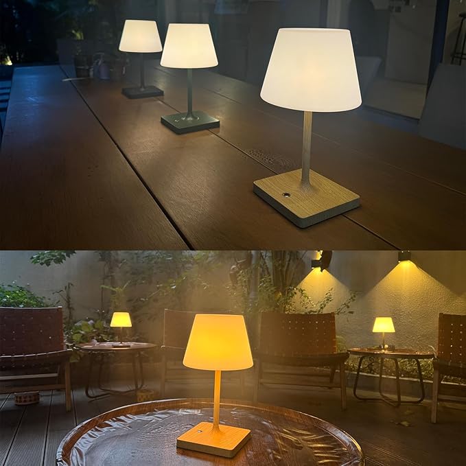 Cordless Table lamp, Outdoor Battery Operated Rechargeable Desk lamp,Waterproof Shower Lamp,4000mAh LED 3 Colors Dimmable Touch Lamps for Camping Patio Courtyard Bedroom-Wood