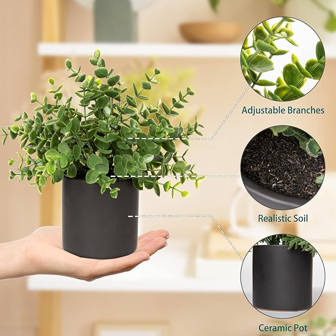 3 Pack Small Fake Plants for Shelf Decor Accents with Ceramic Pot Artificial Potted Plants for Rustic Farmhouse Decor Faux Plants Indoor Fake Potted Plants Artificial for Home Office Bookshelf Decor