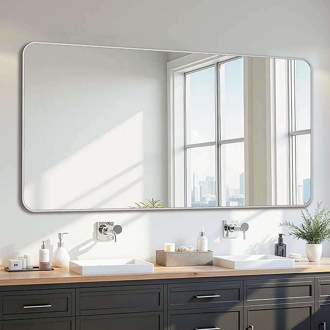 Bathroom Mirror 60" x 30", Large Rectangle Wall Mirror, Silver Metal Frame Wall Mounted Mirrors for Bathroom, Vanity, Bedroom, Entryway Decor(Horizontal/Vertical)