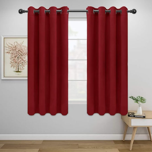 Easy-Going Blackout Curtains for Bedroom, Solid Thermal Insulated Grommet and Noise Reduction Window Drapes, Room Darkening Curtains for Living Room, 2 Panels (52x46 in,Christmas Red)