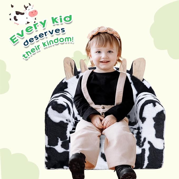 ALIMORDEN Animal Series Kid's Chair, Ultra-Soft Comfy Foam Filled Toddler Sofa Chair, Cute Animal-Shaped Design Toddler Couch, Lightweight Birthday for Baby Boys & Girls (Cow)