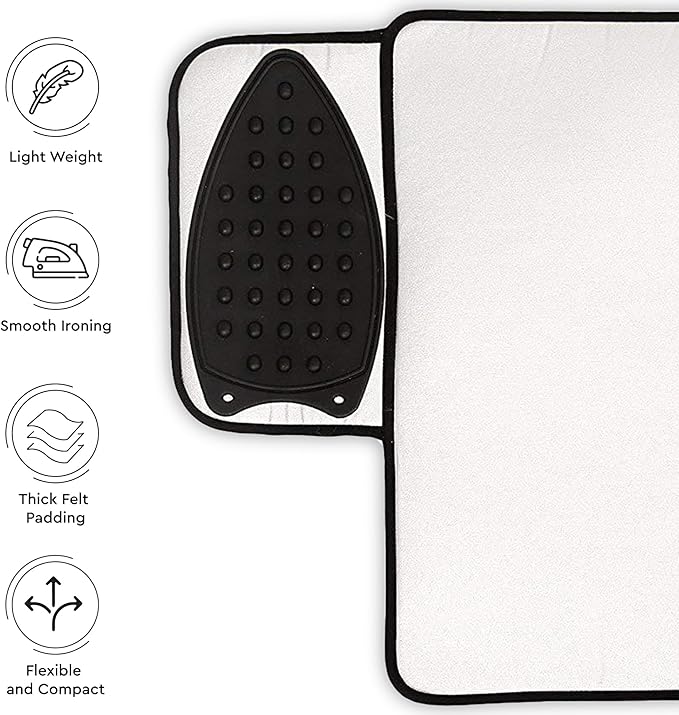 Encasa Homes Ironing Mat/Pad - Metallic Silver (Small 28"x20") with 5mm Foam Padding & Silicone Iron Rest for Steam Pressing on Tabletop or Bed - Heat Reflective, Portable, Quilting