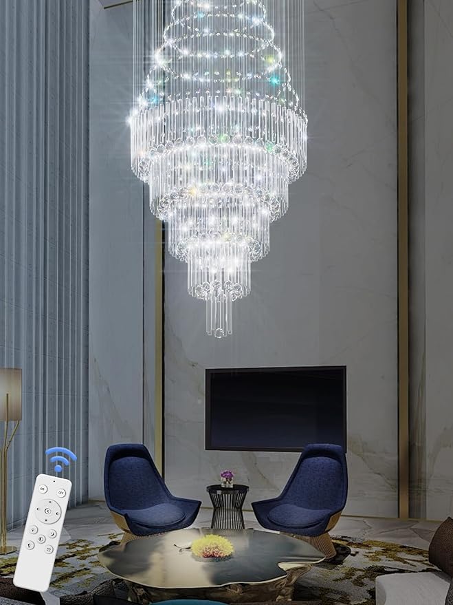 Flashing God 40''X90 High Ceiling Chandelier Crystal Raindrop Gold Chandeliers Staircase Large Chandelier Villa Entrance Foyer Pendant Light Foyer High Ceiling Light 15 GU10 Bulb Dimming