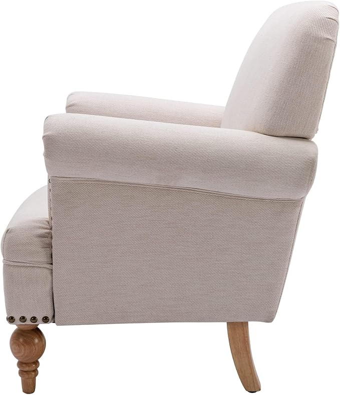 chairus Linen Accent Chair for Living Room Set of 2 Upholstered Mid Century Modern Single Sofa Chair with Solid Wood Legs Comfy Reading Chair Armchair for Bedroom/Office Room/Recption/Lounge, Cream