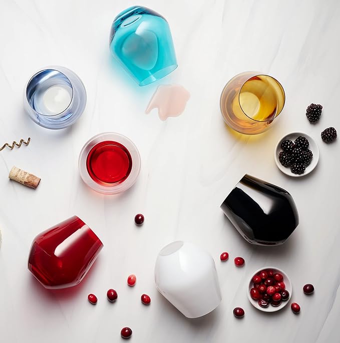 Godinger Wine Glasses, Stemless Wine Glasses, Red Wine Glasses, Drinking Glasses, European Made Stemless Wine Glass - White, 17oz, Set of 4