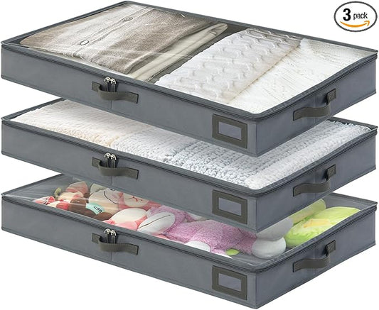 4-Inch Under Bed Storage Containers, Low Profile UnderBed Storage Organizer, Under Crib/Couch Storage Box for Seasonal Clothing, Sweaters, Shoes, Blankets, Wrapping Paper, Sheets & Toys 33"L×17"W×4"H