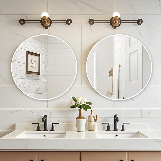 Fabuday White Round Mirror 28 Inch - Big Circle Mirror for Bathroom, Living Room, Hallway, Entryway, Matte Aluminum Frame Circular Mirrors for Wall Decor