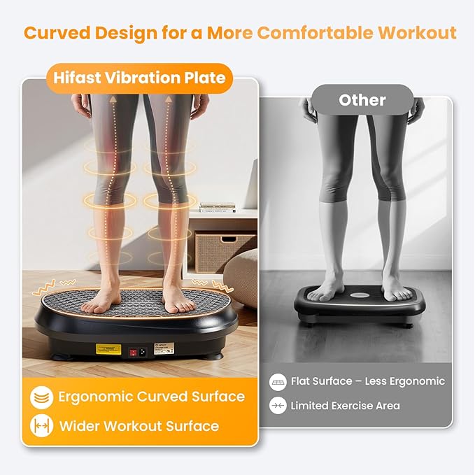 Curved Vibration Plate Exercise Machine, Vibrating Plate 400 lbs Capacity with 9 Auto Modes and 120 Adjustable Speeds, Large LED Display, Touch and Remote Control, Vibration Platform for Home
