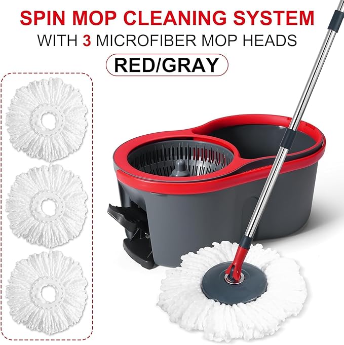 360° Spin Mop and Bucket Set Cleaning System,Mop and Bucket with Wringer Set for Home,Wet Dust Mop for Floor Cleaning with 4 Mop Heads