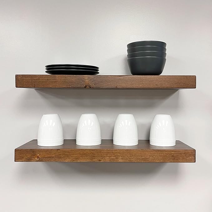 URBANDI, Rustic Floating Shelves, Set of 2, Hidden Bracket, Solid Wood, Heavy Duty, Wall Mounted Shelves, (Provincial, 48Wx12D)