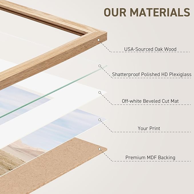 22x28 Poster Frame Set of 2 Natural Solid Oak Photo Frames with 18x24 Removable Mat Wall Hanging Large Handcrafted Frame with HD Plexiglass Wall and Tabletop Display Large Picture Frame