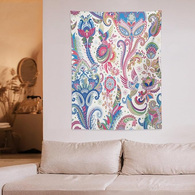 ICMOLYYENLO Boho Green Leaves Tapestry, Mid Century Abstract Tropical Palm Leaves Modern Minimalist Geometric Wall Hanging, Neutral Home Decor Art for Living Room Bedroom Dorm 60x60 Inch