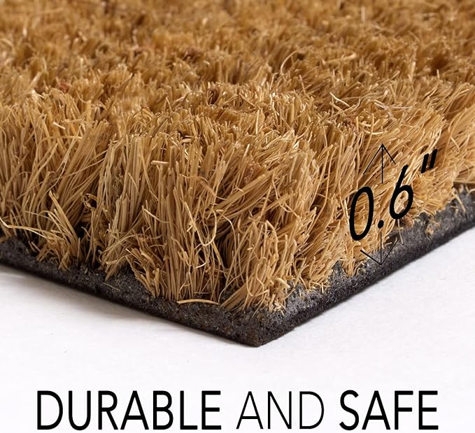 PLUS Haven 17.5x30 Door Mat with Heavy-Duty Backing - Coco Coir Doormat for Outdoor or Indoor Uses - Non-Slip Welcome Mats for Entryway or Porch - Easy to Clean Front Door Mat - Natural Brown