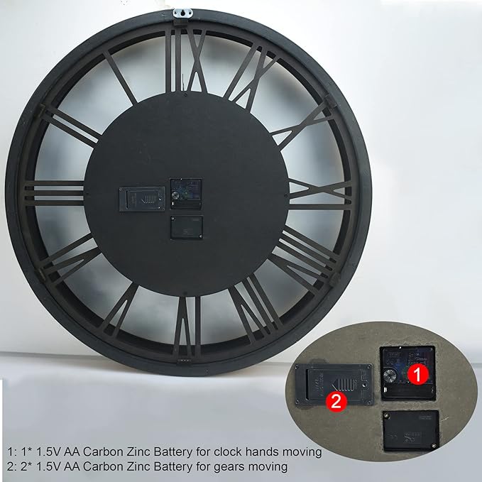 27 inch Large Real Moving Gears Wall Clock with Toughened Glass Cover, Oversized Vintage Solid Wood Farmhouse Clock, Giant Decorative Rustic Wall Clock for Living Room Home Kitchen Office (Brown)