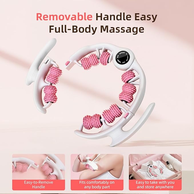 Cellulite Massage Roller for Legs, Anti Cellulite Massage Tool with Detachable, Fats Remover for Legs, Thighs, Butt, Fascia Massage Tool for Lymphatic Drainage & Deep Tissue Pain Relief (Pink)