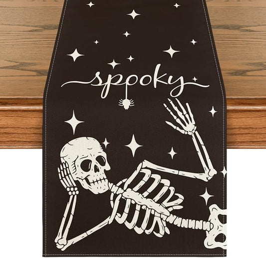 Artoid Mode Spooky Skeleton Spider Bone Halloween Table Runner, Holiday Kitchen Dining Table Decoration for Home Party Decor 13 x 108 Inch