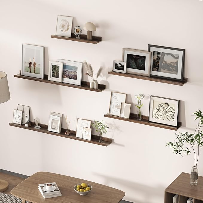 Floating Shelves for Wall, Picture Ledge Shelf 48 Inch Solid Wood Set of 2, Rustic Wall Shelves with Lip, Kids Bookshelf, Photo & Picture Live Edge Floating Shelves for Bedroom, Living Room, Kitchen