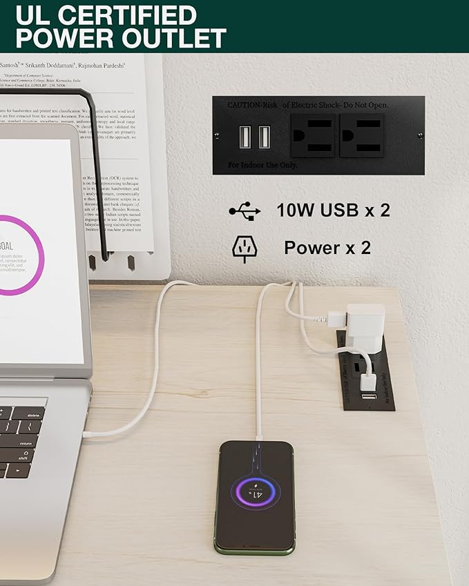 Frylr Small Folding Computer Desk – 35.8 Inch Portable Table for Craft and Study, Lightweight Desk for Small Spaces, Foldable Laptop Table Built-in AC/USB Outlets for Convenience, White Ash