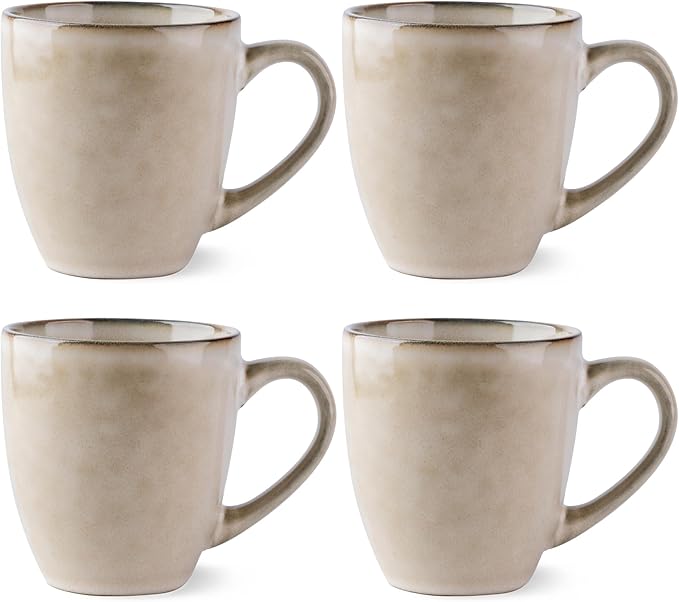 GBHOME Ceramic Coffee Mugs Set of 4, 12oz Stoneware Coffee Mugs Set For Dad Mom Women MEN, Light Weight Ceramic Coffee Cups for Latte/Tea/Beer/Hot Cocoa, Dishwasher & Microwave Safe,Cappuccino