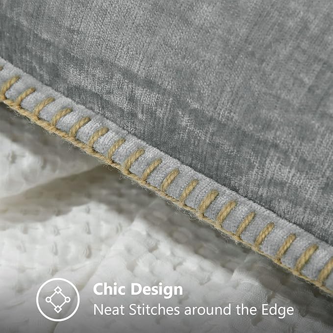 decorUhome Chenille Soft Throw Pillow Covers 26x26 Set of 2, Farmhouse Velvet Neutral Decorative Euro Pillow Covers with Stitched Edge for Couch Sofa Bed Home Decor, Neutral Gray