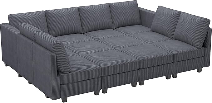 Belffin Oversized 12 Seat Modular Sectional Sleeper Sofa Convertible Sofa with Storage Seat Large Corduroy Modular Sectional Couch for Living Room Dark Grey