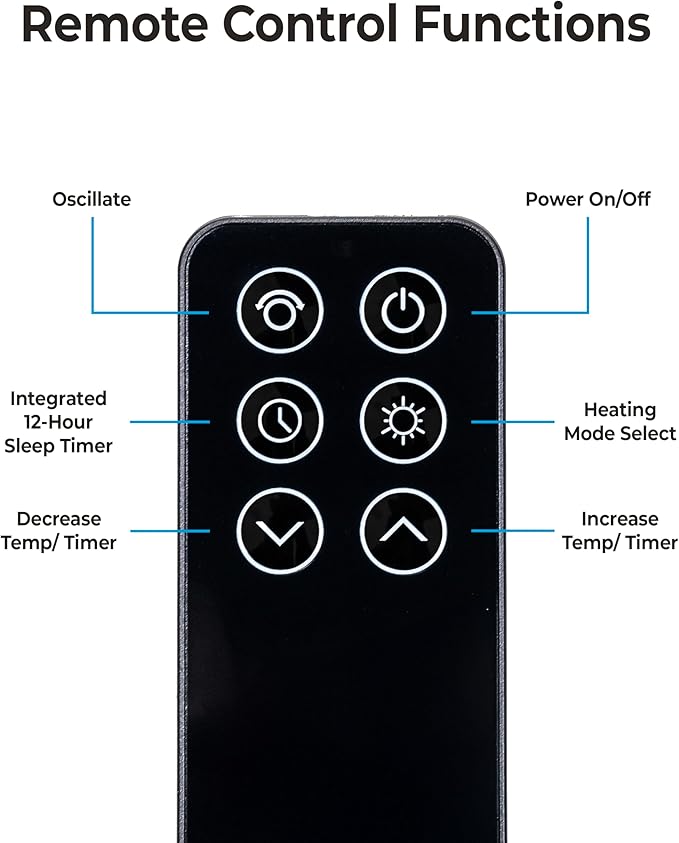 Comfort Zone Oscillating Digital Tower Heater with Remote Control for Indoor Use, Adjustable Thermostat, Timer, Overheat Protection, Tip-Over Switch, Ideal for Home, Bedroom, & Office, HT1206-GRY