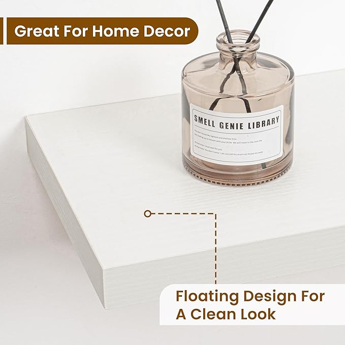 36 Inch Floating Shelves, 9.3 Inch Deep Rustic Wall Shelves - Extra Deeper Wall Mounted Storage Shelves for Bathroom, Kitchen, Living Room (White, Set of 2)