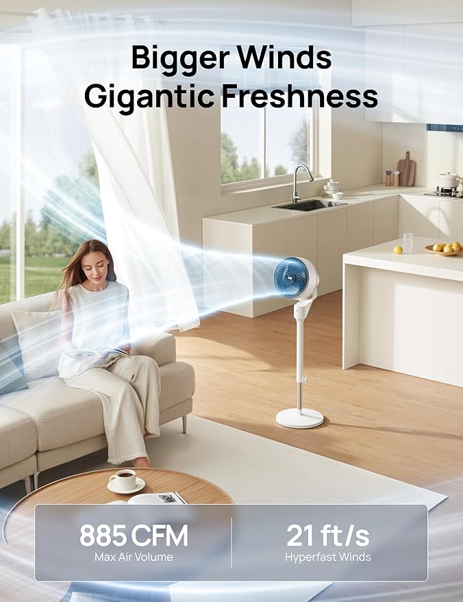 Dreo Fan for Bedroom, 80° Oscillating Standing Fan, 25dB Quiet, 80ft Pedestal Fans for Home Office, 90° Manual Vertical, 3 Speeds, Remote, 34-41" Adjustable Height, Air Circulator