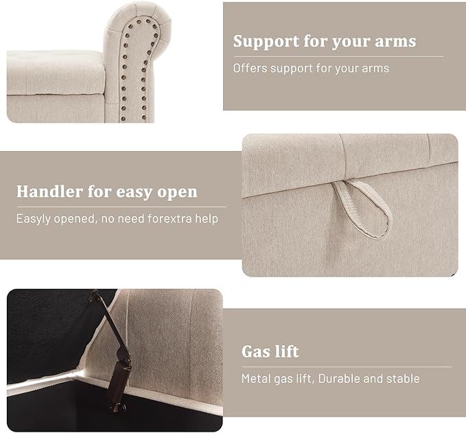 Furniliving 55” End of Bed Bench, Bedroom Bench with Button-Tufted, Large Upholstered Storage Ottoman Entryway Bench with Storage Shoe Cabinet Bench, for Bedroom, Linen, Camel