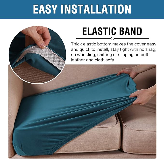 H.VERSAILTEX Velvet Stretch Couch Cushion Cover Plush Cushion Slipcover for Chair Cushion Furniture Protector Seat Cushion Sofa Cover (1 Piece Armchair Cushion Covers, Deep Teal)