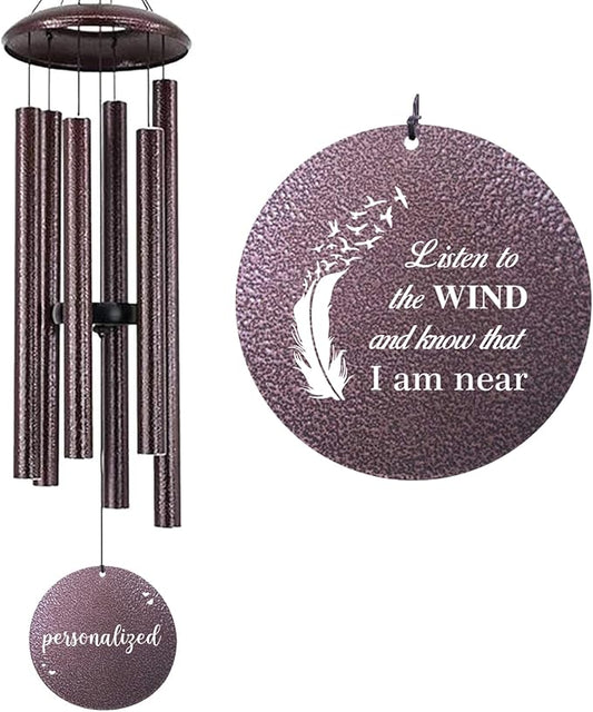ASTARIN 36" Large Deep Tone Personalized Sympathy Wind Chimes, Memorial Wind Chime for Loss of Mother Father Loved One, Angel's Feather Bereavement Gifts Decor Outdoor Patio Garden(Produced in USA)