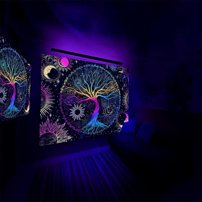 AACKart Blacklight Tapestry for Bedroom - Spiritual Tree of Life Wall Tapestry Glow in the Dark Wall Hanging 78.7 x 59.1 inches