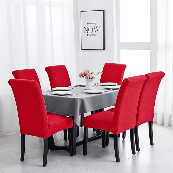 Joccun Chair Covers for Dining Room Set of 8, Dining Chair Slipcovers Stretch Dining Room Chair Covers Seat Protector,Washable Parsons Chair Cover for Home,Hotel,Banquet(Ruby,8 Pack)