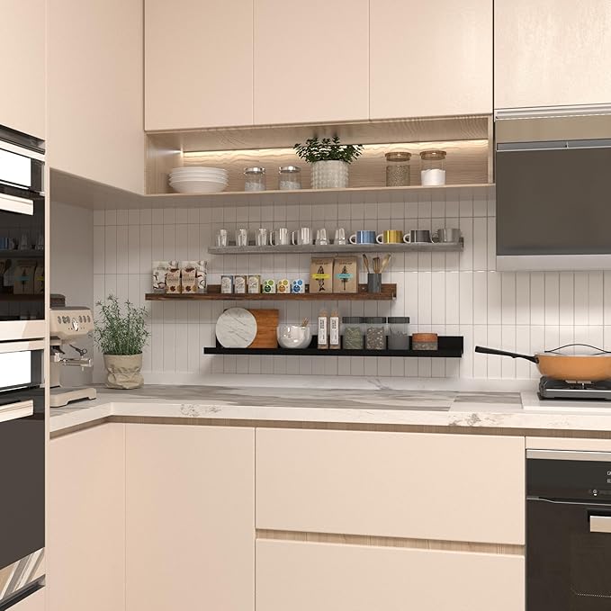 Giftgarden 36 Inch Multi Colors Floating Shelves for Wall Mount, Assorted Colors Wood Wall Shelf Ledge for Bathroom Bedroom Living Room Kitchen Storage, Set of 3 Different Sizes