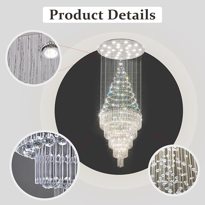 D40''X H120'' High Ceiling Chandelier Crystal Raindrop Big Chandeliers Staircase Large Chandelier Empire Entrance Foyer High Ceiling Pendant Chandelers Fixture LED Dimmable 2700K-4500K-6000K