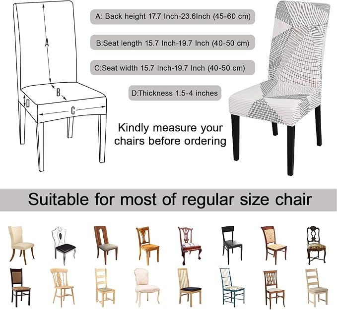 JQinHome White Chair Covers for Dining Room Set of 4, High Stretch Removable Washable Parsons Chair Slipcover for Home Party Hotel Wedding Ceremony (4PCS, Geometric)