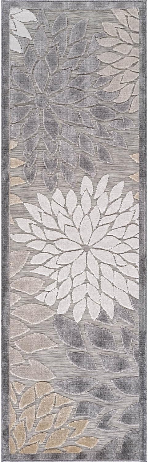 Beverly Rug Outdoor Runner Rug 2x7 Modern Floral Tropical Area Rugs for Indoor and Outdoor Patio Easy to Clean Non Shedding Living Room Porch Garden Washable Outside Carpet (2 x 7 Gray)