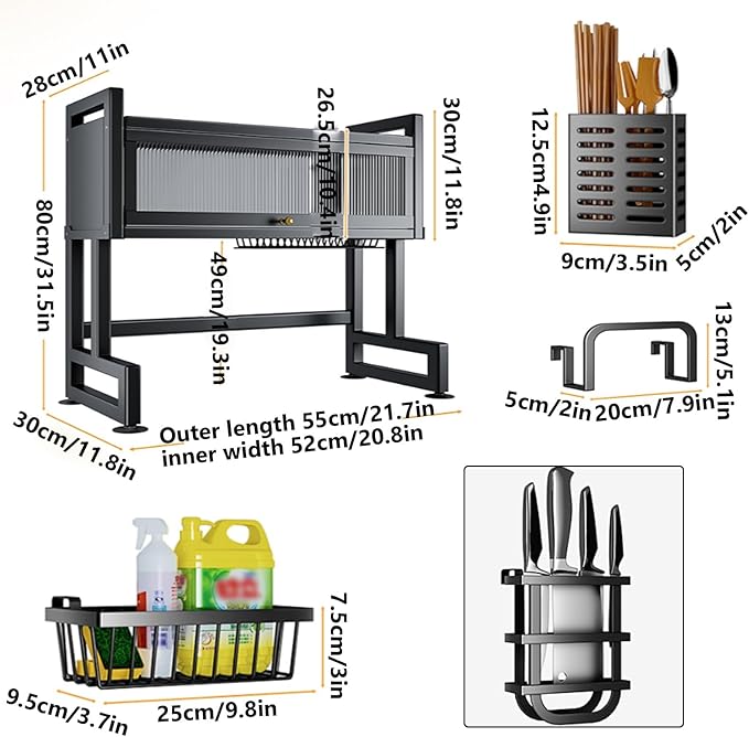 Home Furnishing Over The Sink Dish Drainer Drying Rack 3 Tier Over Sink Dish Rack for,oversink Dish Dry Rack,Space Saving Dish Drying Rack,Kitchen Sink Organizer countertop(White,55cm/21.7in)